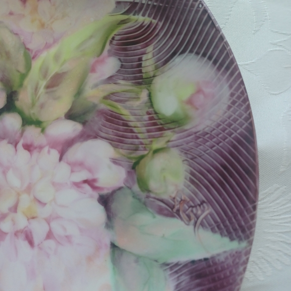 LIMOGES FRANCE 10"VINTAGE HAND PAINTED PLATE PEONIES - Picture 9 of 14
